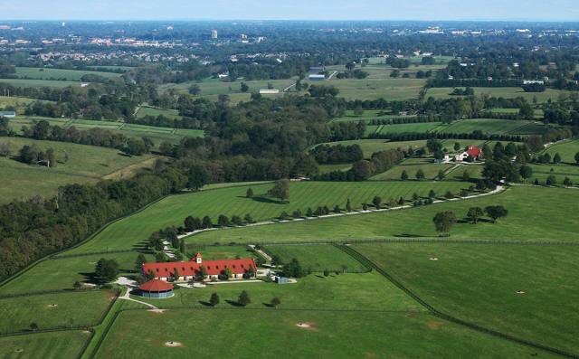 Horse farms and paddocks seen from the air